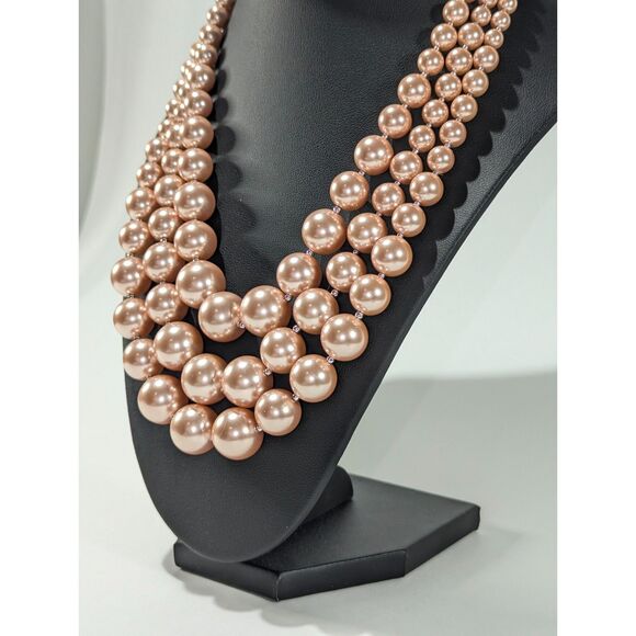 Rose Gold Graduated Beaded Necklace Triple Strand - Picture 8 of 9